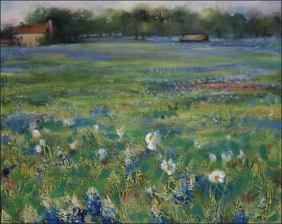 Bluebonnets, Marble Falls, Texas - 16 x 20 inches acrylics on canvas