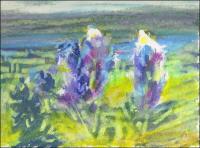 Bluebonnets Abstract 01, 3 x 4 inches oil pastels on paper