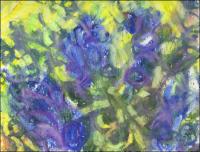 Bluebonnets Abstract 02, 3 x 4 inches oil pastels on paper