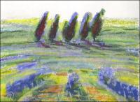 Bluebonnets Abstract 03, 3 x 4 inches oil pastels on paper