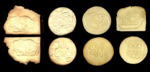 Culture Cookie samples: Wind God, North, Moon, serpent architectural detail, South, breath or essence within, book