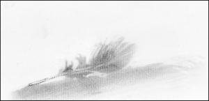 “Soft as a …” 3 x 4, inside multiple layers of off-white matting and 11 x  14 frame