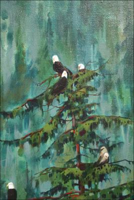Bald Eagles (detail) 44 x 30 Acrylics, 1993, Price $750.00 with narrow frame