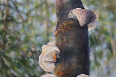 Polypore Fungi, detail #1 - fungi are carved modeling paste, plaster