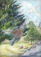 Galahs in Traffic, South Australia - 14 x 11 Oil Pastels