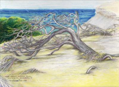 The Great Ocean Road, east coast Australia, 11 x 14 Oil pastels and graphite on paper