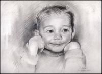 Adam - 11 x 14 inches pencil, eraser on paper, white mat and white wood frame 22 x 26 inches total size.