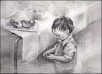 Derek - The Wedding - 11 x 14 inches pencil, eraser on paper, white mat and white wood frame 22 x 26 inches total size.