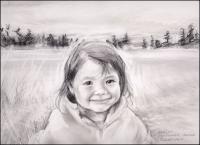 Evelyn - 11 x 14 inches pencil, eraser on paper, white mat and white wood frame 22 x 26 inches total size.