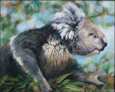 Koala and Eucalyptus, 16 x 20 inches acrylics on canvas