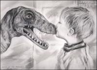 Lucas At The Museum - 11 x 14 inches pencil, eraser on paper, white mat and white wood frame 22 x 26 inches total size.