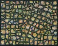 Pebbles Mosaic #1- Set of four 8 x 10 x 1 inch mixed media on stretched canvas. Hand-made tiles painted, varnished, sides painted, continuing the mosaic. See Jan.26, 2006 post for details.