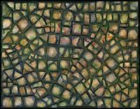 Pebbles Mosaic #2 - Set of four 8 x 10 x 1 inch mixed media on stretched canvas. Hand-made tiles painted, varnished, sides painted, continuing the mosaic. See Jan.26, 2006 post for details.