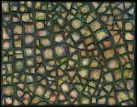 Pebbles Mosaic #3 - Set of four 8 x 10 x 1 inch mixed media on stretched canvas. Hand-made tiles painted, varnished, sides painted, continuing the mosaic. See Jan.26, 2006 post for details.