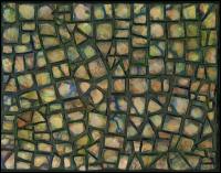Pebbles Mosaic #4 - Set of four 8 x 10 x 1 inch mixed media on stretched canvas. Hand-made tiles painted, varnished, sides painted, continuing the mosaic. See Jan.26, 2006 post for details.