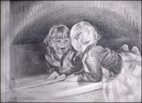 Renee - Dance Class - 11 x 14 inches pencil, eraser on paper, white mat and white wood frame 22 x 26 inches total size.