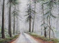 Salt Spring Island, B.C. early morning - 18 x 24 inches - pencil, eraser, dry pastels, colored pencils on paper, framed size 28.5 x 34.5 inches