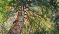 White Pine Bows, 20 x 34 x 1.5 inches Acrylics on stretched canvas. Narrow 1/2 inch wide wood frame, dark brown stain.