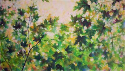 Maple Leaves - 48 x 84 x 3 inches Acrylics on stretched canvas. Work in progress - 3rd day.