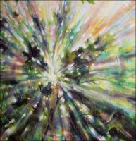 Sun Shower #4 left detail, total painting size 85 x 48 x 3 inches, Acrylics on wrapped canvas.