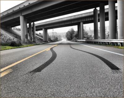 Skid marks under Hwy 40 overpass, outside of Nashville TN