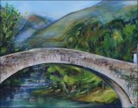 Saint Etienne de Baigorry, Le pont romain - Chateau d\'Etchaux - 24 x 18 x 1 inch Acrylics on wrapped canvas, central detail