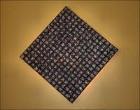 Zen, Night and Day - visual during day, 24 x 24 x 1 woven canvas strips, Acrylics, clear lights woven into the back, frame unnecessary.