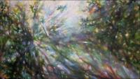 Sun Shower #4, 49 x 84 x 3 inches, Acrylics on wrapped canvas, custom built stratcher frame, work in progress