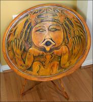 Salish NW Pacific Wooden Whorl Replica Chair, 29 x 29 x 29 inches, Vintage chair, mixed media