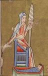 Eve Spinning, 1170 A.D. Illuminated manuscript from the Hunterian Psalter (book of Psalms)