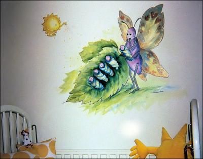 Momarch Butterfly, 1999 model home wall mural in baby nursery, inspired the Mommy Nature series