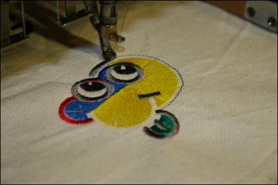 Adrian's Computerized industrial embroidery machine, testing colored threads and fine tuning with Monte program, 2009