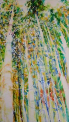 Your Majesty, signature piece for The Majesty of Trees Exhibition, 85 x 45 x 3 inches Acrylics, wrapped canvas. Work in progress
