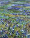 Bluebonnets, Marble Falls, Texas - 16 x 20 inches acrylics on canvas, central detail, early stage