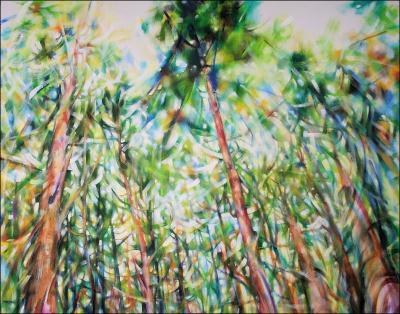 Dancing With Trees 03, upper portion of 85H x 45W x 3D inches acrylics on canvas