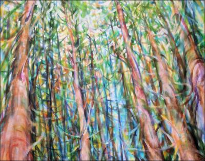 Dancing With Trees 03, central portion of 85H x 45W x 3D inches acrylics on canvas