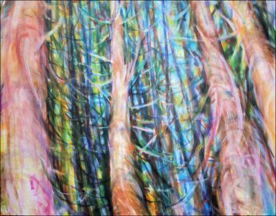 Dancing With Trees 03, lower portion of 85H x 45W x 3D inches acrylics on canvas