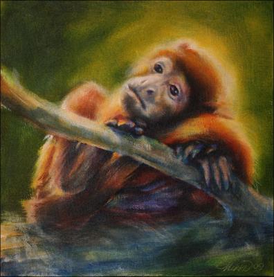 Howler Monkey, 11 x 11 x 3 inches acrylics on canvas, sides painted
