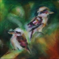 Kookaburras, 11 x 11 x 3 inches, phase 2 work in progress.