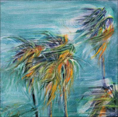 Chapala Wind, 11H x 11W x 3D inches acrylics on canvas, wrapped sides painted, sold