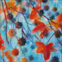 Sweetgum Seed Capsules, 11 x 11 x 3 inches acrylics on canvas, gallery wrapped sides painted