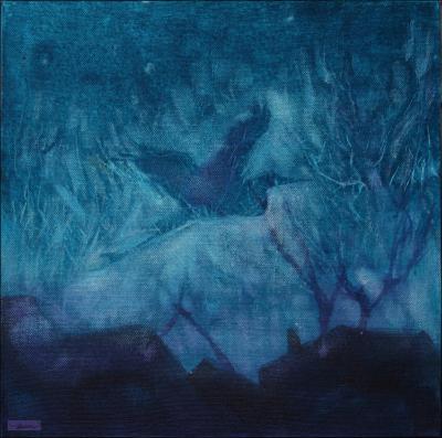 Neighborhood Heron, 11 x 11 x 3  inches acrylics on canvas, gallery wrap, sides painted
