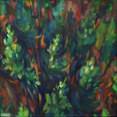 Bird's Eye, 11 x 11 x 3 inches acrylics on canvas, gallery wrapped sides painted