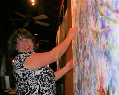 Unveiling the painting, Flowering Shavingbrush Tree at Carino's in Denton, TX