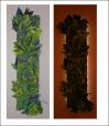 What Large Leaf Maples Do At Night, Day and Night views, 20 x 57 x 4 inches - muslin, glue, acrylics on canvas, LED light system, 12V rechargeable battery, charger included