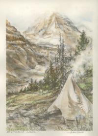 Mt. Assiniboine (Canadian Rockies), original NFS: graphite and watercolors