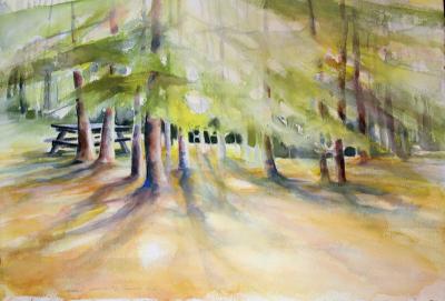 The Campsite, 15 x 22 inches Watercolors 