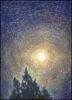 Moon Over Cypress, 14 x 11 Oil Pastels on Paper, White double mat, white wood frame, total size 26 x 22 inches