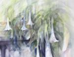 Upper right detail of Trumpet Flowers, 14 x 22" Watercolors in progress