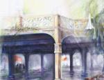 Trumpet Flowers, San Antonio, TX - Upper left detail of 14 x 22" Watercolors in progress